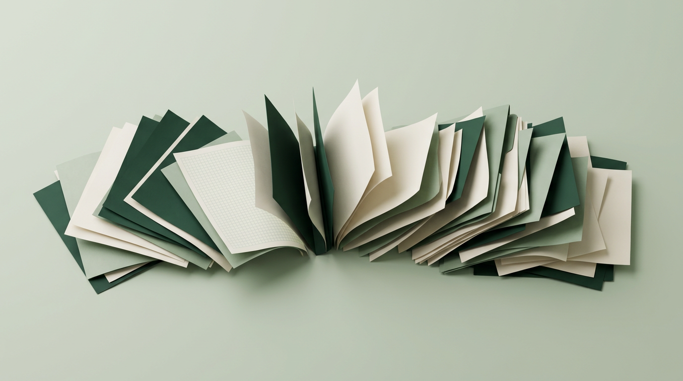 Illustration de feuilles de budget éparpillées, aux tons verts